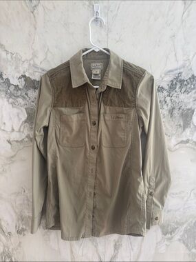L.L. Bean women’s Two-Tone Olive and Dark Olive Button-Down Utility Shirt
